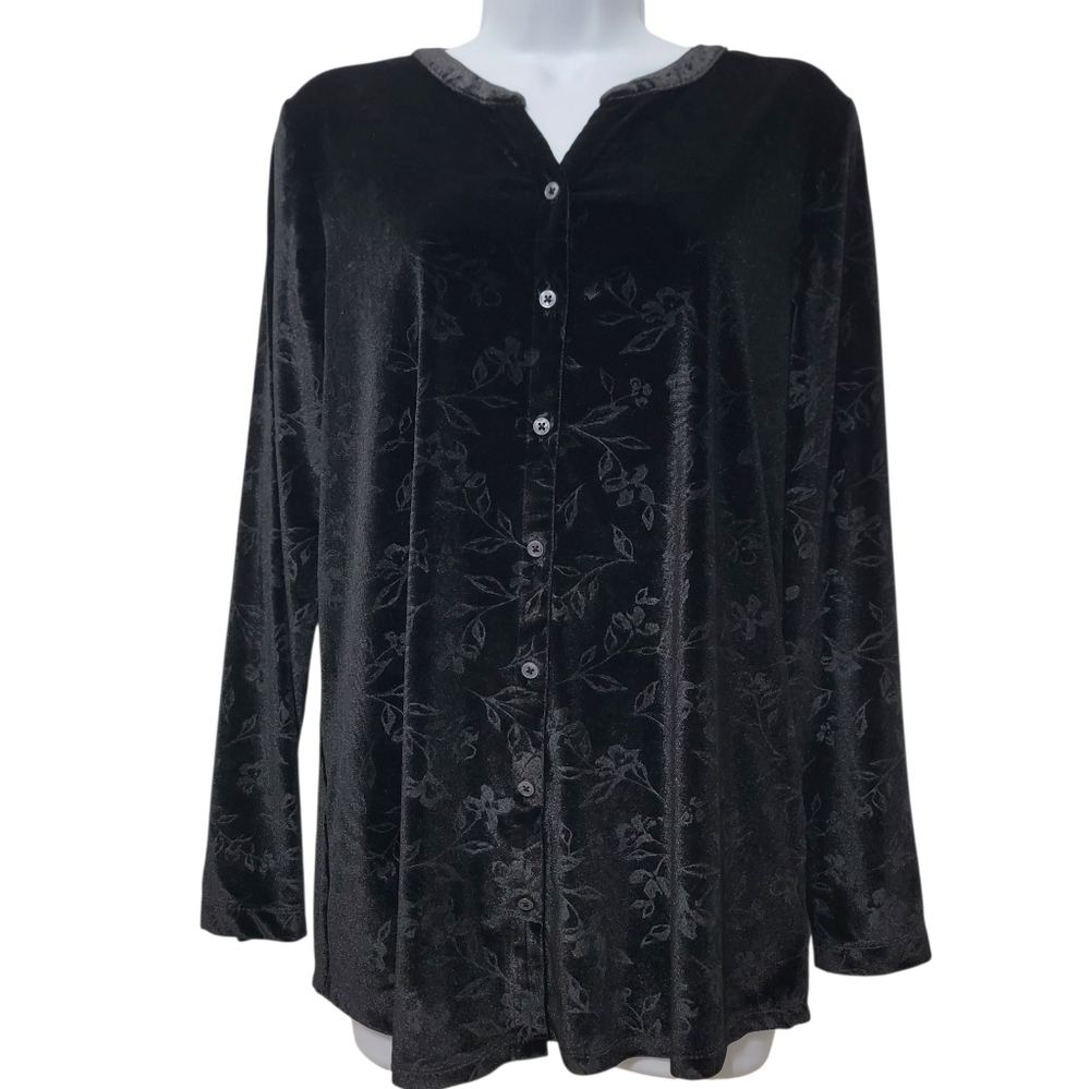 Lands' End | Velvet Floral Button Front Shirt Whimsigoth Dark Fairy Witchy Goth